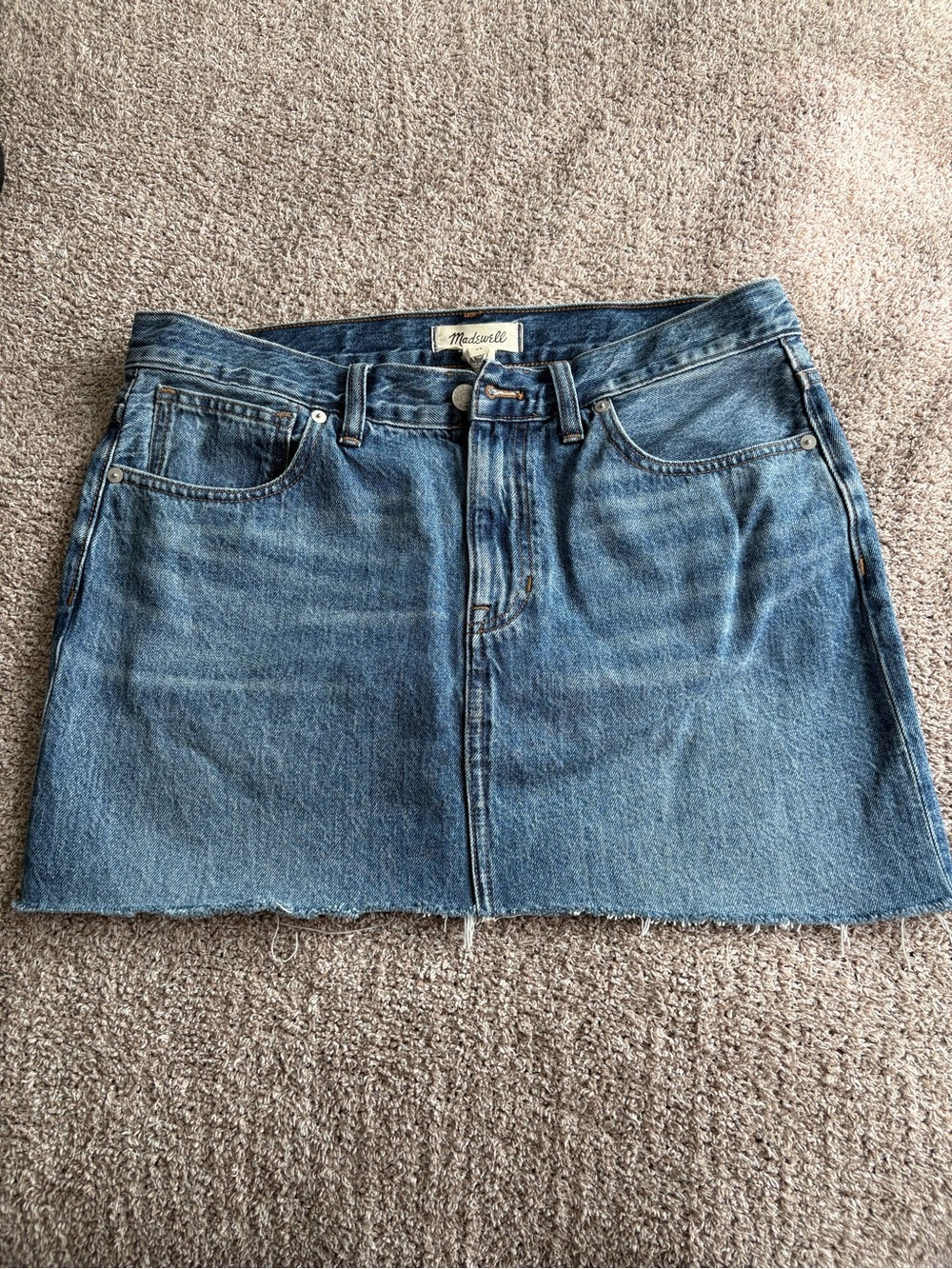 Madewell Medium Blue Denim Mini Skirt with Raw Hem